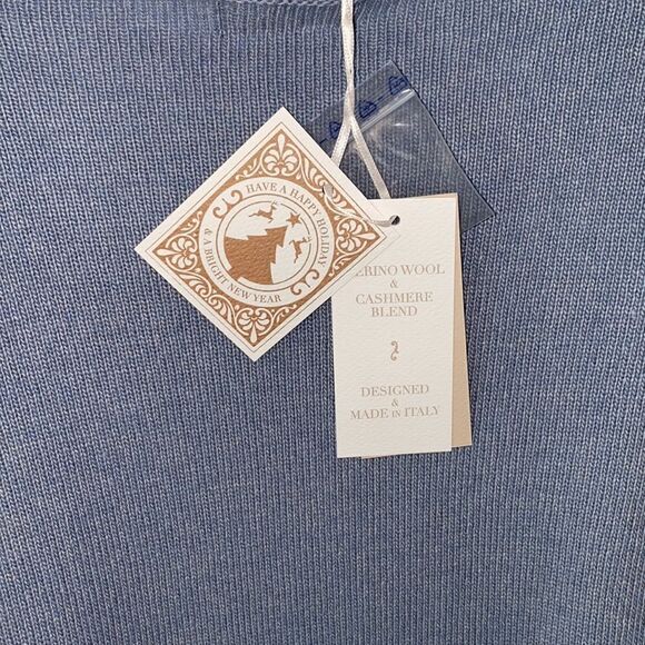Benedetto B. Merino Wool Cashmere Blend Knit Sweater In Haze Blue NWT Size M - Picture 8 of 15